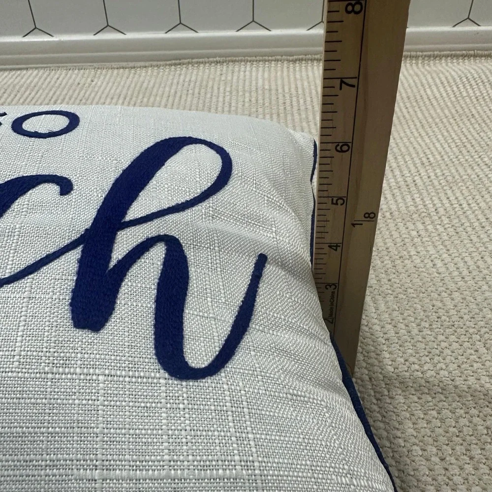 Stratford Outdoor Welcome to My Porch Lumbar Pillow Navy Blue White Reversible